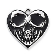 Halloween Alloy Enamel Pendants, Platinum, Skull Pattern, Heart, 21.5x22x1.5mm, Hole: 2mm(FIND-M019-01E)