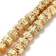 Electroplated Natural Lava Rock Beads Strands, Hexagon, Light Gold Plated, 6.5x7.5x6mm, Hole: 1mm, about 66~67pcs/strand, 15.28~15.35 inch(38.8~39cm)(G-G984-05KCG)