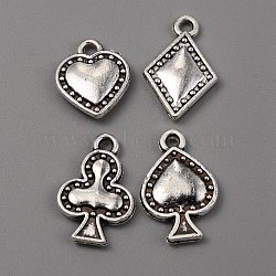 Tibetan Style Alloy Pendants, Spade/Club/Heart/Diamond Charmss, Antique Silver, 14~19x12x2~3mm, Hole: 1.6~1.8mm, 4pcs/set(FIND-CJC0012-073)