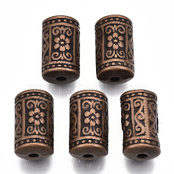 CCB Plastic Beads, Column with Flower, Red Copper, 17x10.5x10mm, Hole: 2mm, about 378pcs/500g(CCB-T011-81R)