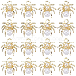 30Pcs Alloy Jewelry Acrylic Pendants, with Loops, Spider, Light Gold, 15x14.5x7mm, Hole: 2mm(FIND-SC0006-90)