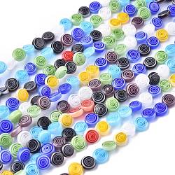 Flat Round Handmade Millefiori Glass Beads, Mixed Color, 6x3mm, Hole: 0.5mm, about 65pcs/strand, 14.1 inch(X-LK-R004-51)