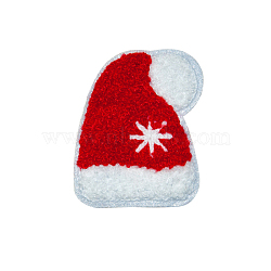 Christmas Theme Computerized Embroidery Cloth Iron on/Sew on Patches, Costume Accessories, Appliques, Hat, 61x50mm(XMAS-PW0001-094B)