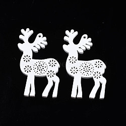 Christmas Theme Spray Painted Wood Big Pendants, Reindeer/Stag, White, 54.5x33x2.5mm, Hole: 1.8mm(WOOD-N005-24)