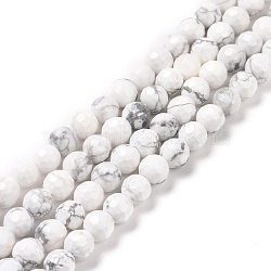 Natural Howlite Beads Strands, Faceted(128 Facets), Round, 6.5mm, Hole: 1mm, about 60pcs/strand, 14.96''(38cm)(G-E571-29A)