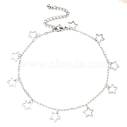 Non-Tarnish 304 Stainless Steel Cable Chain Hollow Charm Bracelets, Stainless Steel Color, Star, 9-1/8 inch(23.3cm), Star: 9x9mm(BJEW-P334-10C-P)