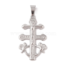 304 Stainless Steel Pendants, Crucifix Cross Charm, Religion, Stainless Steel Color, 42.5x25x3.5mm, Hole: 7.5x4mm(STAS-M068-16P)