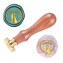 Wax Seal Stamp Set, Sealing Wax Stamp Solid Brass Head,  Wood Handle Retro Brass Stamp Kit Removable, for Envelopes Invitations, Gift Card, Wedding Themed Pattern, 83x22mm(AJEW-WH0208-589)