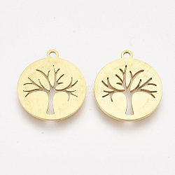 201 Stainless Steel Pendants, Laser Cut Pendants, Flat Round with Tree of Life, Golden, 17.5x15.5x1mm, Hole: 1.4mm(STAS-T044-129G)