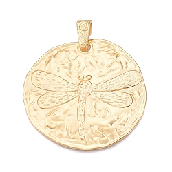 Plating Hammered Alloy Big Pendants, Flat Round with Dragonfly Charms, Lead Free & Nickel Free & Cadmium Free, Golden, 58.5x63.5x2.5mm, Hole: 5.5x13.5mm(PALLOY-T090-11G)