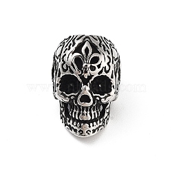 304 Stainless Steel European Beads, Large Hole Beads, Skull, Antique Silver, 15.5x10.5x12.5mm, Hole: 6mm(STAS-I205-02AS)