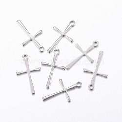 Tarnish Resistant 304 Stainless Steel Pendants, Cross, Stainless Steel Color, 16x9.5x0.8mm, Hole: 1mm(X-STAS-L200-49P)