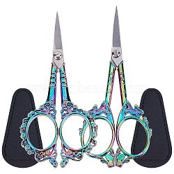 Stainless Steel Manicure Scissors, Eyebrow Scissor, with PVC Protective Scissors Cover, Rainbow Color, Scissors: 116~120x51~53.5x5~5.5mm, 2pcs, Cover: 73x36x3mm, 2pcs(TOOL-SC0001-43)