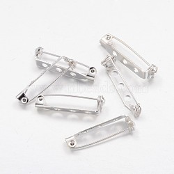 Iron Brooch Findings, Back Bar Pins, Silver Color Plated, 27mm long, 5mm wide, 7mm thick, hole: about 1.5mm, Pin: 0.8mm(E023Y-S)