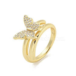 Rack Plated Brass Micro Pave Clear Cubic Zirconia Butterfly Finger Rings for Women, Lead Free & Cadmium Free, Long-Lasting Plated, Real 18K Gold Plated, US Size 7 3/4(17.9mm)(RJEW-Z039-09G)