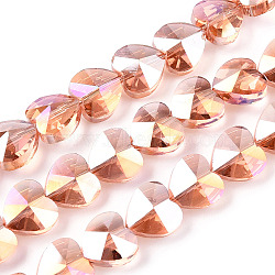 Electroplate Glass Beads Strands, Heart, Faceted, Dark Salmon, 10x10x6mm, Hole: 1.2mm, about 78~80pcs/strand, 28.82~28.94''(73.2~73.5cm)(EGLA-B004-01A-AB11)