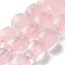 Natural Rose Quartz Beads Strands, with Seed Beads, Cube, Faceted, 9.5~11x9.5~10.5x9.5~10.5mm, Hole: 1.2mm, about 29pcs/strand, 15.35~15.67''(39~39.8cm)(G-B065-A01)