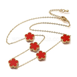 Ion Plating(IP) 304 Stainless Steel Necklaces, Flower, Golden, Red, 15.75 inch(40cm)(NJEW-H025-01G-04)