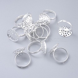Adjustable Brass Ring Components, Sieve Ring Bases, Silver Color Plated, 17mm, Tray: 18mm(X-KK-G114-S)