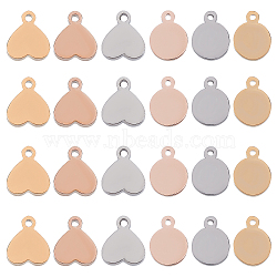 Unicraftale 304 Stainless Steel Stamping Blank Tag Charms, Manual Polishing, Flat Round & Heart, Mixed Color, 24pcs/box(STAS-UN0019-23)