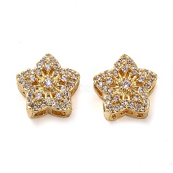 Brass Micro Pave Cubic Zirconia Beads, Star, Real 18K Gold Plated, 11.5x12x6mm, Hole: 2mm(KK-D093-03G)