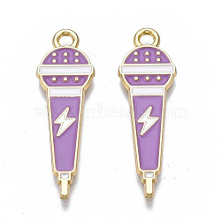 Alloy Enamel Pendants, Cadmium Free & Nickel Free & Lead Free, Light Gold, Microphone with Lightning Bolt, Medium Orchid, 29x9x1.5mm, Hole: 2mm(PALLOY-N170-015A-NR)