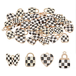 45Pcs 4 Styles Tartan Pattern Alloy Enamel Pendants, Golden, Mixed Shapes, 16.5~21x12~17.5x1.5~3mm, Hole: 1.8~4x1.8~5mm(ENAM-AR0001-74)