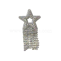 Star with Tassel Glitter Hotfix Rhinestone, Iron on Patches, Dress Shoes Garment Decoration, Crystal AB, 80x38mm(DIY-WH0301-04)