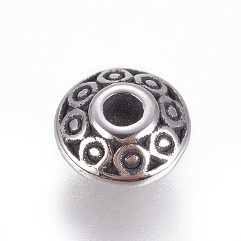 304 Stainless Steel Spacer Beads, Rondelle, Antique Silver, 6.5x3.5mm, Hole: 1.6mm