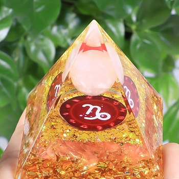 Orgonite Pyramid Resin Energy Generators, Reiki Natural Red Aventurine Chips Inside for Home Office Desk Decoration, Capricorn, 50mm