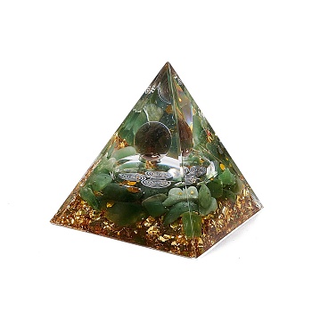 Orgonite Pyramid Resin Display Decorations, with Gold Foil and Natural Green Aventurine Chips Inside, for Home Office Desk, 50x50x51.5mm
