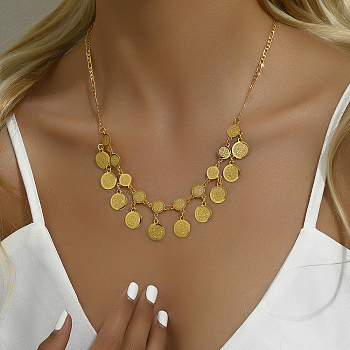 Elegant and Versatile Brass Layered Coin Tassel Necklaces, Real 18K Gold Plated, 21.26 inch(54cm)