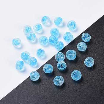 Handmade Luminous Lampwork Beads, Round, Deep Sky Blue, 8mm, Hole: 1mm