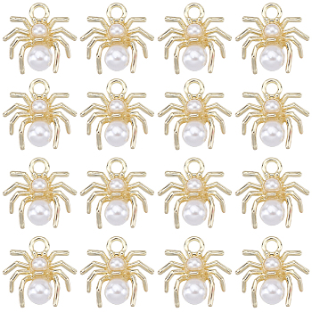 30Pcs Alloy Jewelry Acrylic Pendants, with Loops, Spider, Light Gold, 15x14.5x7mm, Hole: 2mm