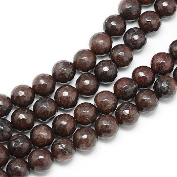 Natural White Jade Bead Strands, Dyed, Faceted, Round, Coconut Brown, 10~11mm, Hole: 1mm, about 37~39pcs/strand, 14.37~14.57 inch