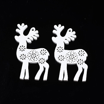 Christmas Theme Spray Painted Wood Big Pendants, Reindeer/Stag, White, 54.5x33x2.5mm, Hole: 1.8mm