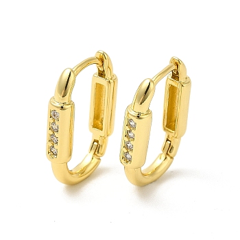 Cubic Zirconia Rectangle Hoop Earrings, Real 18K Gold Plated Brass Jewelry for Women, Cadmium Free & Nickel Free & Lead Free, Clear, 17x11x3mm, Pin: 0.8mm