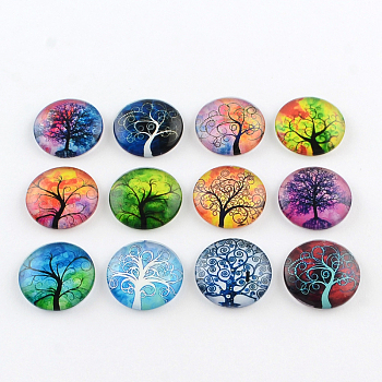 Half Round/Dome Tree Pattern Glass Flatback Cabochons for DIY Projects, Mixed Color, 25x6mm