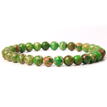 Natural Imperial Jasper Round Beaded Stretch Bracelet, 