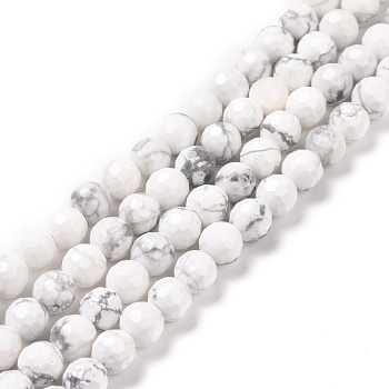 Natural Howlite Beads Strands, Faceted(128 Facets), Round, 6.5mm, Hole: 1mm, about 60pcs/strand, 14.96''(38cm)