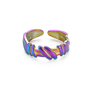 Rainbow Color 304 Stainless Steel Empaistic Open Cuff Rings, US Size 6 1/2(16.9mm)