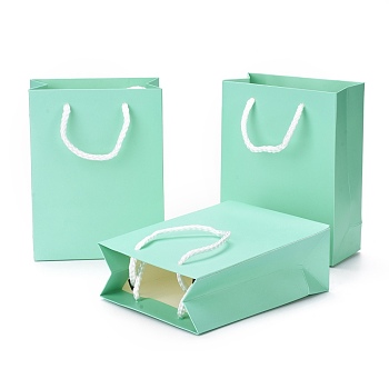 Kraft Paper Bags, with Handles, Gift Bags, Shopping Bags, Rectangle, Aquamarine, 16x12x5.9cm
