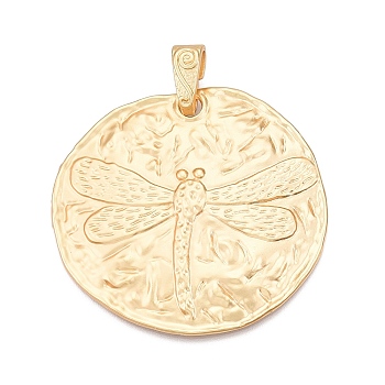 Plating Hammered Alloy Big Pendants, Flat Round with Dragonfly Charms, Lead Free & Nickel Free & Cadmium Free, Golden, 58.5x63.5x2.5mm, Hole: 5.5x13.5mm