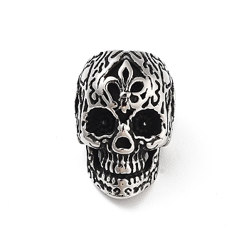 304 Stainless Steel European Beads, Large Hole Beads, Skull, Antique Silver, 15.5x10.5x12.5mm, Hole: 6mm