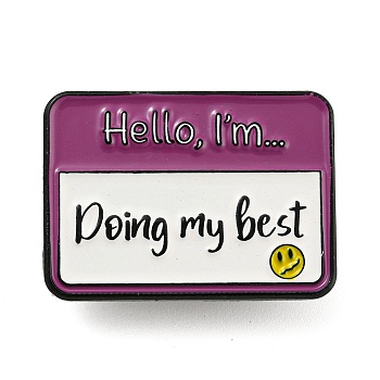 Hello I'm Doing My Best Rectangle Social Dialogue Box Enamel Pins, Black Zinc Alloy Brooches for Backpack Clothes, Medium Violet Red, 22x30.5x2mm