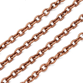 Iron Cable Chains, Unwelded, with Spool, Oval, Red Copper Color, 6.2x4.5x1.2mm, about 164.04 Feet(50m)/roll