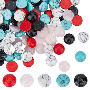 100Pcs 5 Styles Synthetic Turquoise & Natural Rose Quartz Cabochons, Mixed Dyed and Undyed, Half Round/Dome, 12x4.5~5mm, 20pcs/style
