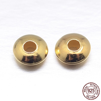 Real 18K Gold Plated Flat Round 925 Sterling Silver Spacer Beads, Golden, 5x2.5mm, Hole: 1.6mm