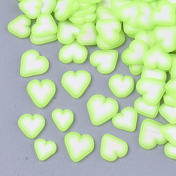 Handmade Polymer Clay Cabochons, Fashion Nail Art Decoration Accessories, Heart, Lime, 4.5~6x5~6.5x0.3~0.5mm, about 35000~40000pcs/500g