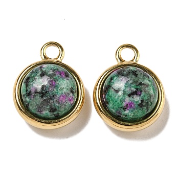 Natural Ruby in Zoisite Pendants, 304 Stainless Steel Half Round Charms, Golden, 20x15.5x9mm, Hole: 3mm